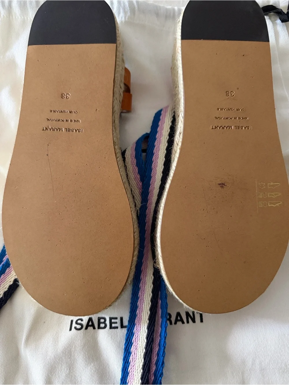 Isabel Marant Blue, Pink & White Striped Espadrille Wedge Sandals